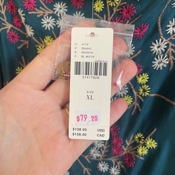 NWT Anthropologie Luzia Cropped Cami Embroidered Teal Floral Sz XL - Picture 7 of 13